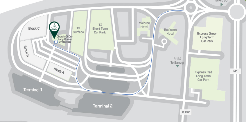 church_of_our_lady_queen_of_heaven_driving_directions Dublin airport church driving directions map