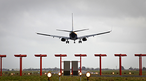 Plane landing on airfield